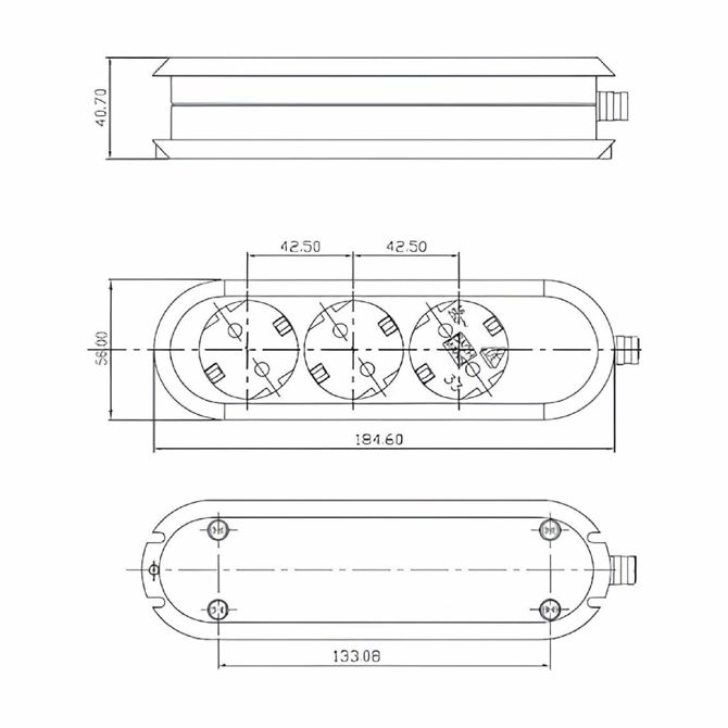 Podaljšek  Bachmann kabelski 3x220V brez kabla bel 385.270 2