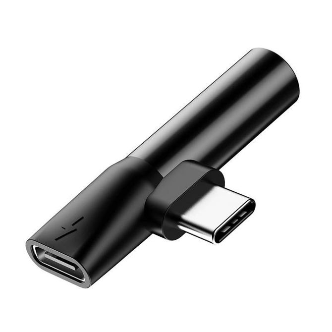 Baseus Audio Adapter USB-C na Mini Jack 3,5 mm + USB-C (črn) 3