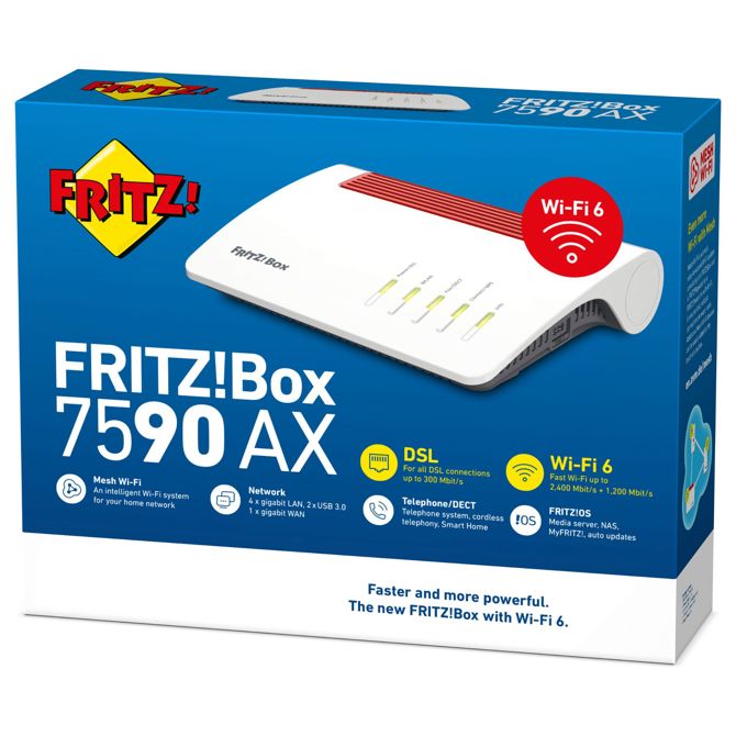 Brezžični usmerjevalnik AVM 7590 AX Wi-Fi 6, dvopasovni, gigabitni LAN, varnost WPS, bela 5