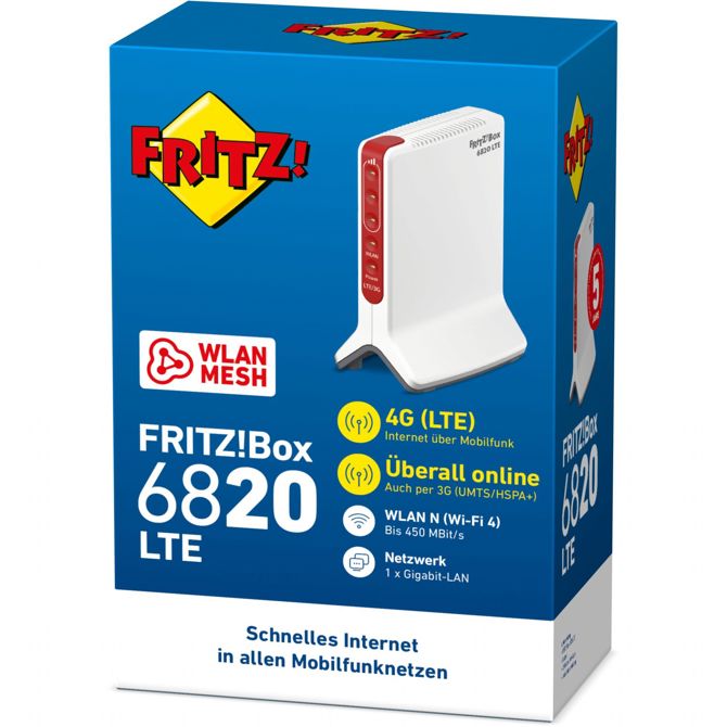 Brezžični usmerjevalnik AVM FRITZ!Box 6820 LTE, Wi-Fi 4, 450 Mbit/s, SIM kartica, Gigabit LAN, bela 4