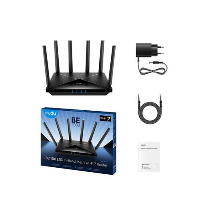 Brezžični usmerjevalnik Router CUDY BE11000,WR11000, 2.5G, Tri-Band, Wi-Fi 7, Mesh 3