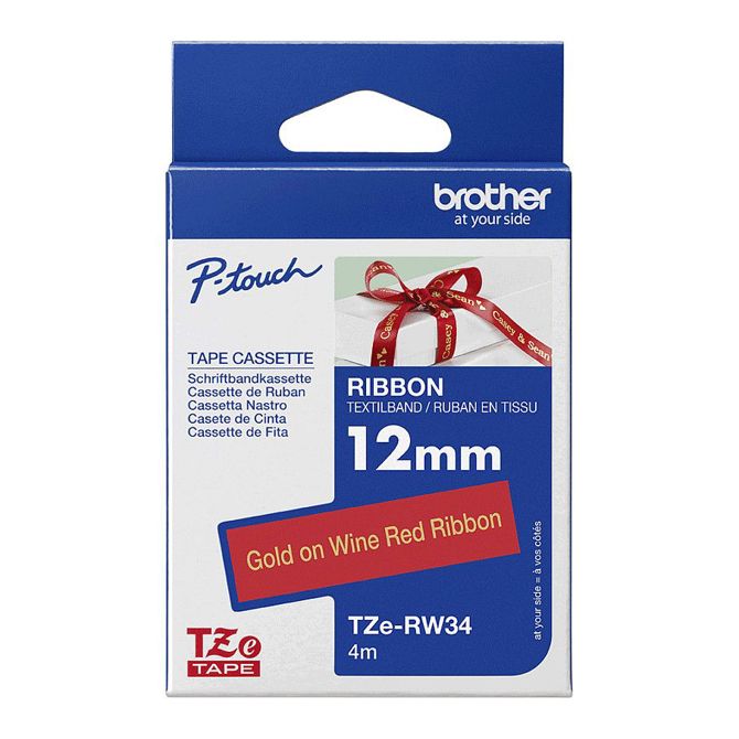 Brother TZe-RW34 tekstilni etiketni trak P-touch zlat na bordo napisu 12 mm x 4 m 3