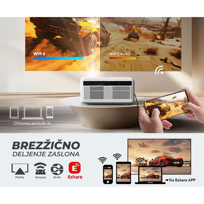 Prenosni LED projektor BYINTEK LOVE U14 , Android, WIFI 6, Bluetooth, 1250 ANSI lumnov, STEREO zvočniki, samodejni fokus, deljenje zaslona, max 4K UHD, USB / HDMI / AUX / RJ-45, +daljinec 4