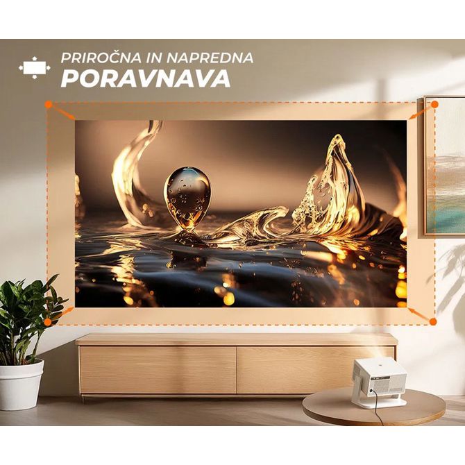 BYINTEK VEVSHAO A16 prenosni LED projektor, Android, Dual WIFI, Bluetooth, 400 ANSI lumnov, zvočnik, samodejni fokus, deljenje zaslona, max 4K UHD, USB / HDMI / AUX, +daljinec, bel 5