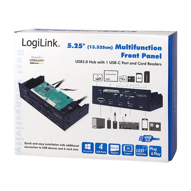 LogiLink 5,25-palčni večfunkcijski čitalnik kartic na sprednji plošči - USB 3.0 5