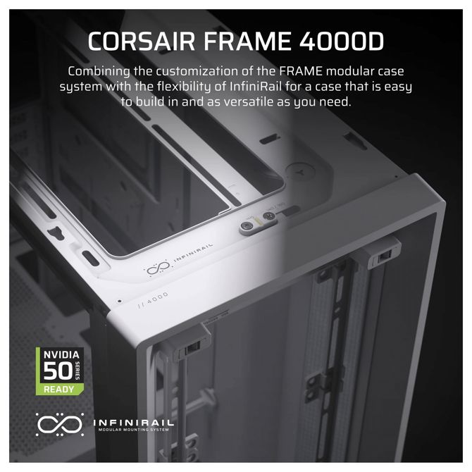 Ohišje za računalnike Corsair 4000D bela, ATX, Midi Tower, kaljeno steklo, podpora vodnemu hlajenju 3