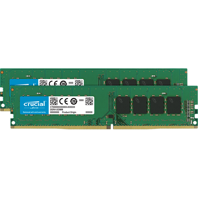 Crucial 16GB Kit (2 x 8GB) DDR4-2400 UDIMM PC4-19200 CL17, 1.2V Single Ranked - CT2K8G4DFS824A 2