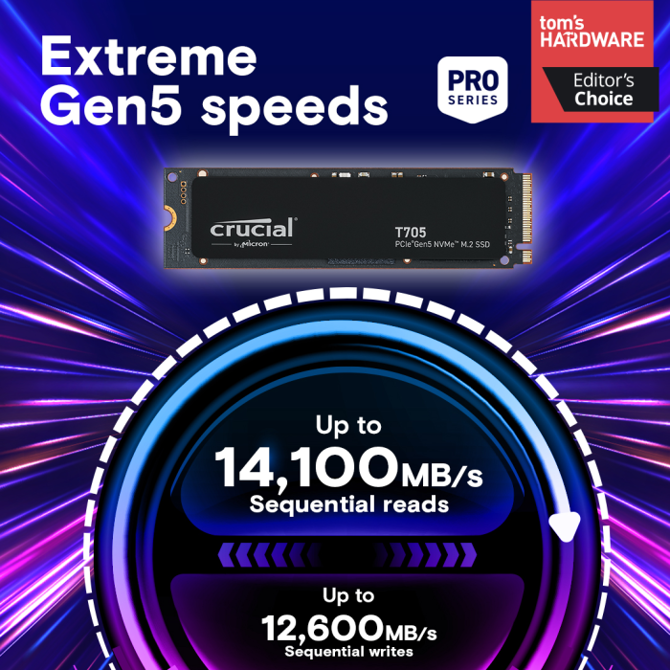SSD disk Crucial T705 CT4000T705SSD3, 4 TB, PCIe 5.0 x4 NVMe 2.0, M.2 2280, do 14.100 MB/s 3