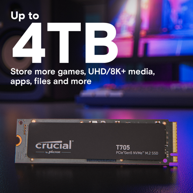 SSD disk Crucial T705 CT4000T705SSD3, 4 TB, PCIe 5.0 x4 NVMe 2.0, M.2 2280, do 14.100 MB/s 5