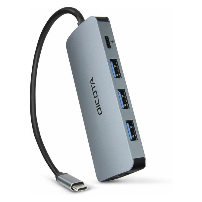 USB hub D Dicota USB-C 8-v-1  4K PD 100W srebrne barve 3