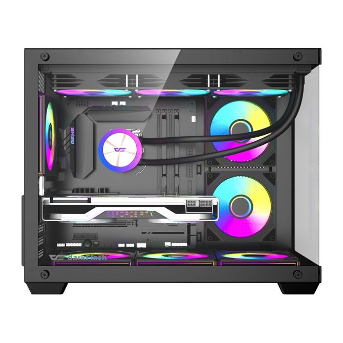Ohišje za računalnik DarkFlash B275 PRO, kaljeno steklo, podpora M-ATX/ITX, grafična kartica do 410 mm, 6 ventilatorjev, črne barve 4