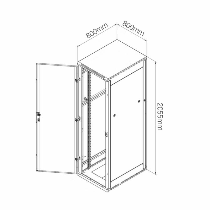DATECH kabinet 42U 2055 800x800 črn perf. vrata sp./zd.+polica DT3.8842.9001 3