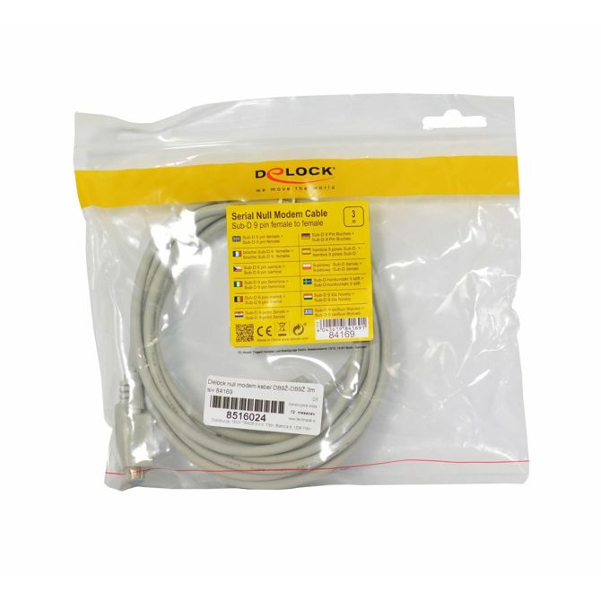 Delock null modem kabel DB9Ž-DB9Ž 3m siv 84169 3