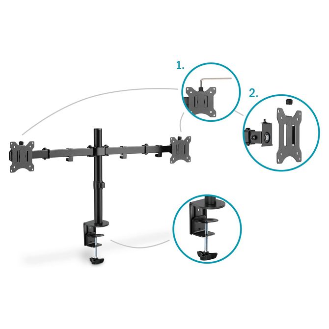 DIGITUS DA-90400 - Stojalo za 2 LCD zaslona - jeklo - mat črna - velikost zaslona: 38,1-81,3 cm (15-32) 2