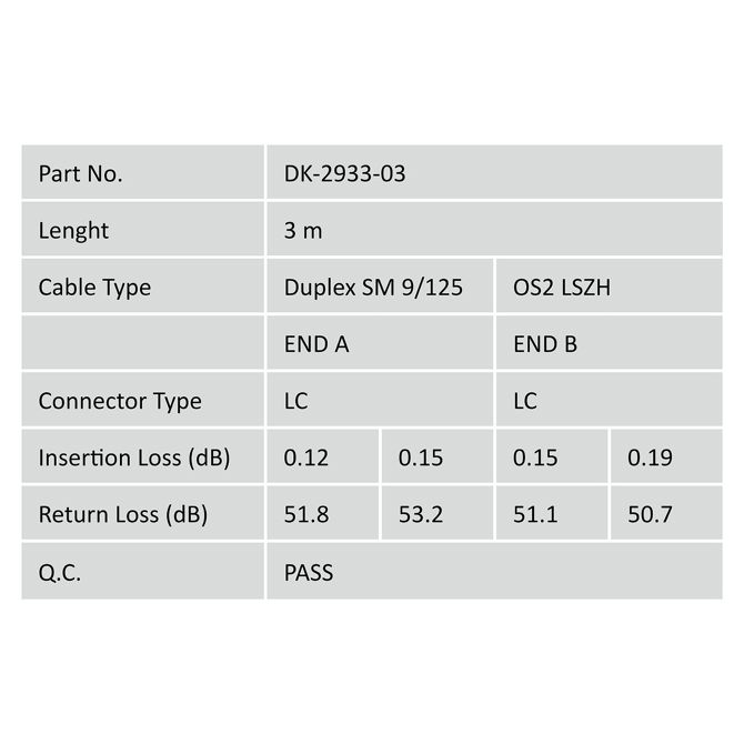 DIGITUS LWL patchkabel LC -> LC 3,00 m enomodni dupleksni OS2 4