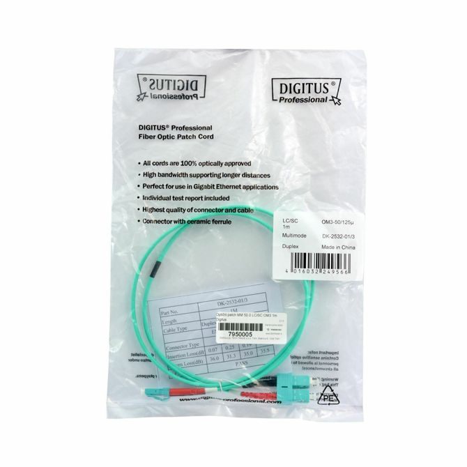 Digitus optični patch MM LC/SC 1m OM3 5