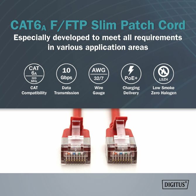 Digitus patch slim FTP CAT.6A  1m rdeč 3