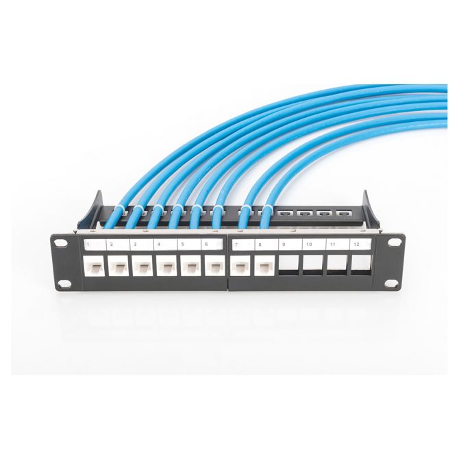 DIGITUS Patch panel 1U 12-portni modularni, črne barve. 2