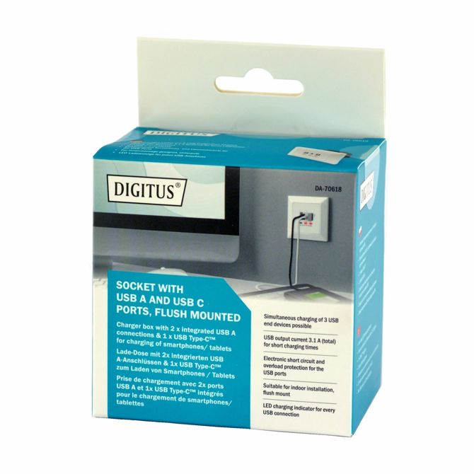 Digitus podometna vtičnica 2xUSB A+1xUSB TipC+3100 mA DA-70618 6