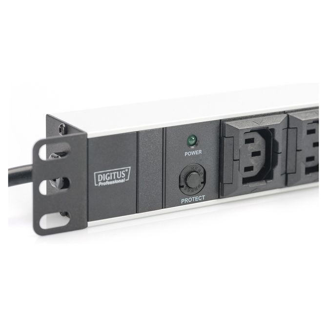 DIGITUS razdelilnik, 10-polni, Ü-zaščitni aluminijast, 2 m napajalni kabel IEC 3