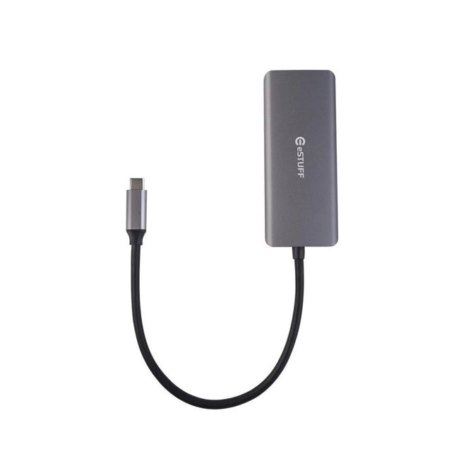 USB-C hub razdelilnik eSTUFF, 4x USB-A 3.0, USB-C PD vhod, USB-C povezava 3