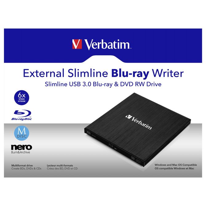 Zunanji Blu-ray zapisovalnik Verbatim SlimLine USB 3.0 6