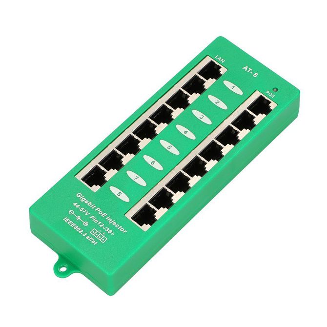 Extralink 8 Port | Gigabit PoE Injector | Active, 8 ports Gigabit 802.3at/af, Mode A 2