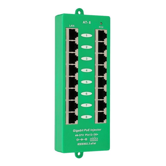 Extralink 8 Port | Gigabit PoE Injector | Active, 8 ports Gigabit 802.3at/af, Mode A 5