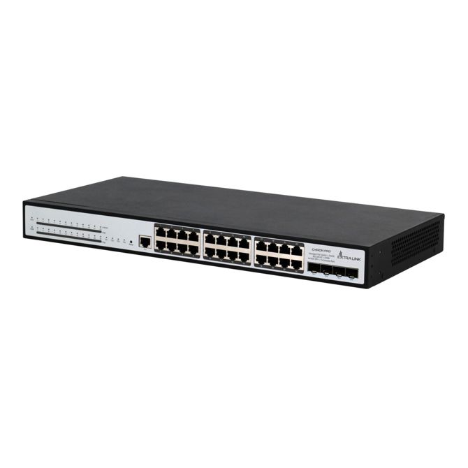 Extralink Chiron Pro | PoE Switch | 24x RJ45 1000Mb/s PoE, 4x SFP+, L3, managed, 370W 4