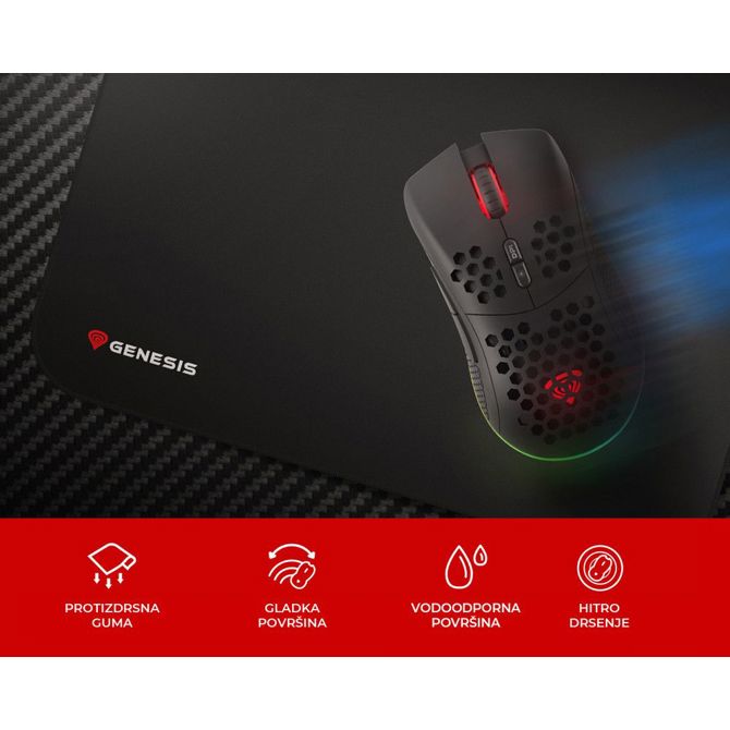 GENESIS CARBON 500 S LOGO podloga za miško, gaming / pisarniška, 250x210mm, vodoodporna, gladka površina, zaščiteni prešiti robovi, protizdrsna, črna 2