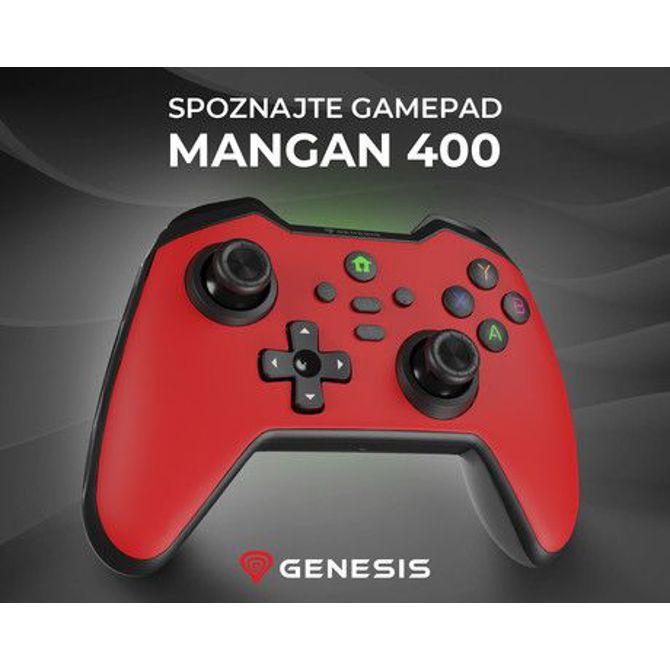 GENESIS MANGAN 400 brezžični igralni plošček / gamepad, 19 gumbov, vibriranje, Bluetooth, LED, Windows / Android / iOS / Nintendo, baterija, + prednja plošča, + torbica, rdeč (Genesis Red) 4