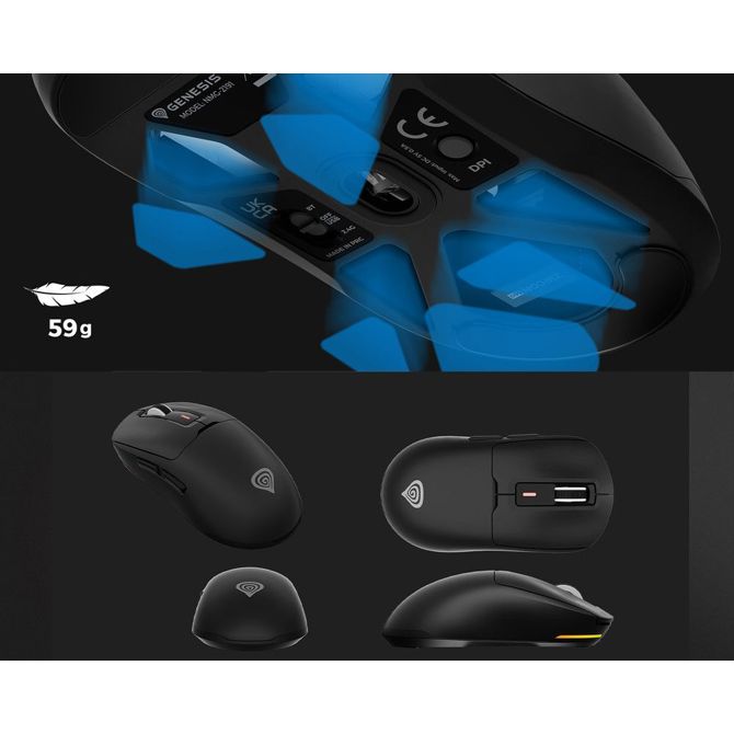 GENESIS ZIRCON 660 brezžična miška, gaming / pisarniška, 12.000DPI, USB 2.4GHz / Bluetooth / USB Type-C, 6 gumbov, polnilna baterija, spomin, programska oprema, Plug & Play, črna (Onyx Black) 4