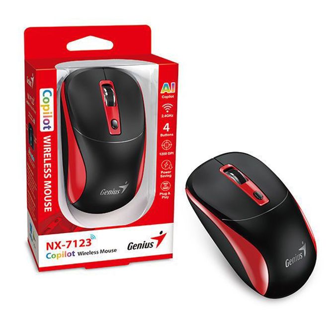 Miška Genius NX-7123 brezžična, 1200 DPI, AI Copilot gumb, optični senzor, plug-and-play, črna/rdeča 3