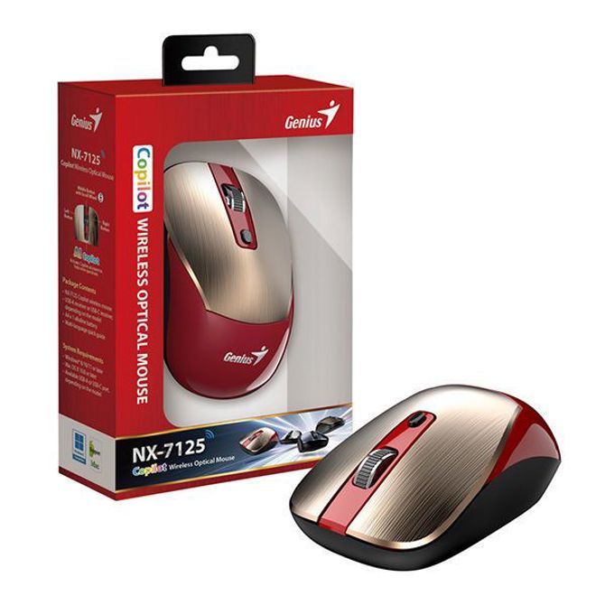Miška Genius NX-7125 brezžična, optična, 1200 DPI, AI Copilot gumb, plug-and-play, gold/red 4