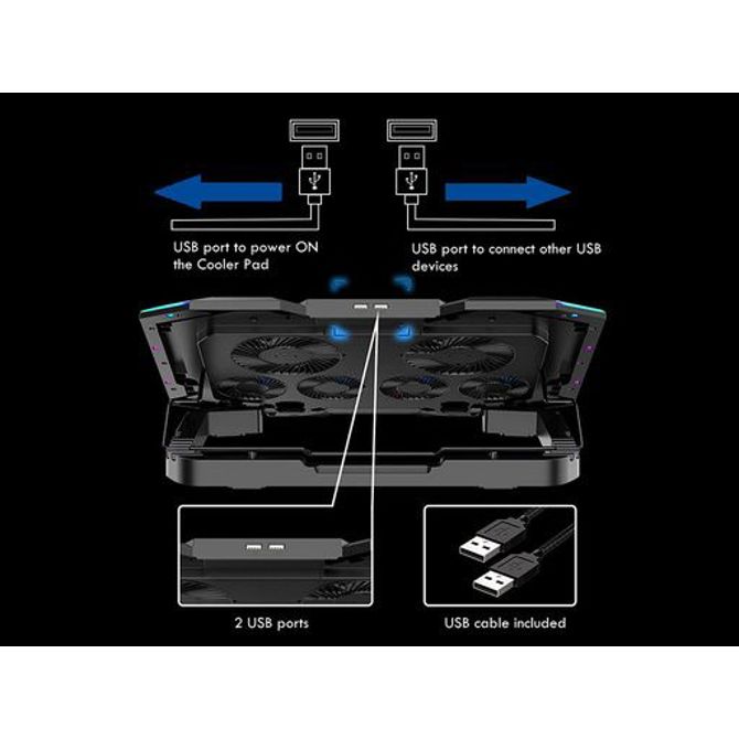 Hladilno stojalo za prenosnik do 17.3, 6x tih ventilator, RGB, Ewent EW1260 2