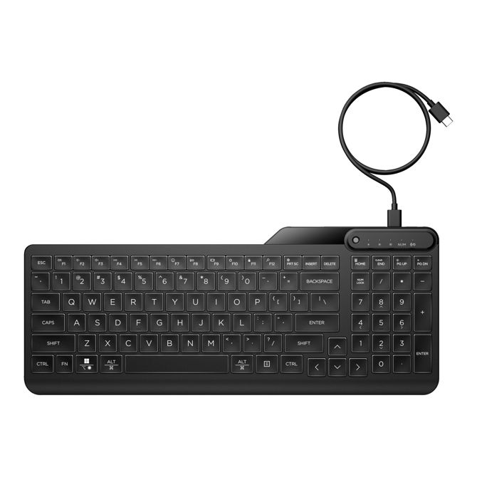 Tipkovnica HP 405 osvetljena, žična, večnapravna, odpornost na razlitje, USB/USB-C 6