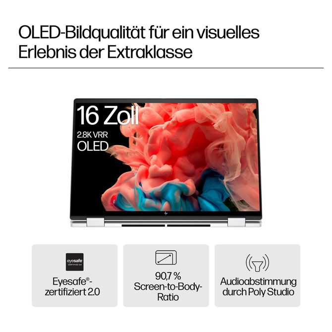 Prenosni računalnik HP ENVY x360 16-ac0473ng, 40,6cm (16), WUXGA IPS, Core Ultra 7 155U, 16 GB, 512 GB SSD, DE, Windows 11m srebrna 3