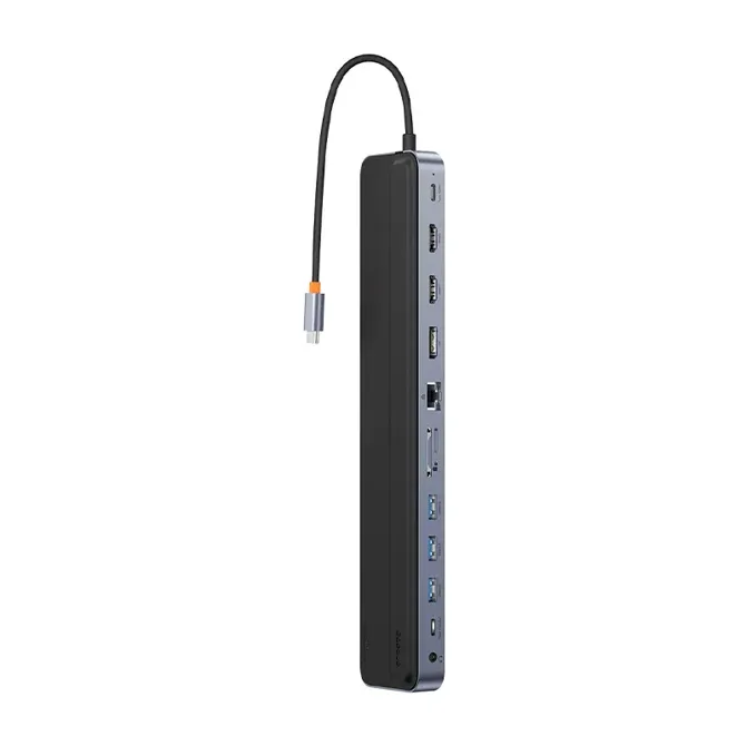 Hub 12w1 Baseus EliteJoy Gen2 series USB-C do 2xHDMI+ 3xUSB 3.0+ PD+ DP+ SD/TF+ RJ45+Type-C+ 3,5 mm (temno siva) 2