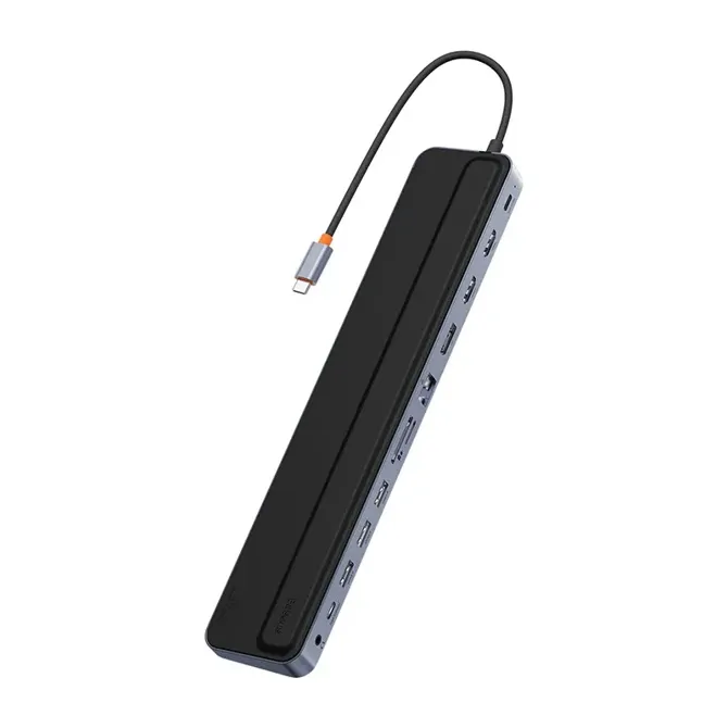 Hub 12w1 Baseus EliteJoy Gen2 series USB-C do 2xHDMI+ 3xUSB 3.0+ PD+ DP+ SD/TF+ RJ45+Type-C+ 3,5 mm (temno siva) 4