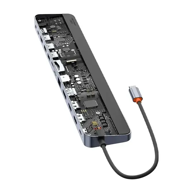 Hub 12w1 Baseus EliteJoy Gen2 series USB-C do 2xHDMI+ 3xUSB 3.0+ PD+ DP+ SD/TF+ RJ45+Type-C+ 3,5 mm (temno siva) 5
