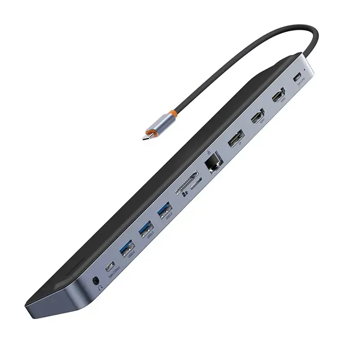 Hub 12w1 Baseus EliteJoy Gen2 series USB-C do 2xHDMI+ 3xUSB 3.0+ PD+ DP+ SD/TF+ RJ45+Type-C+ 3,5 mm (temno siva) 6
