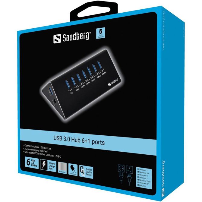 Sandberg 133-82 USB 3.0 HUB 7-Port 7xUSB 3.0 Schwarz 2