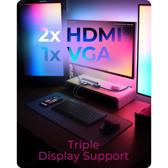 Priklopna postaja IcyBox IB-DK4062-CPD, 12-v-1 USB-C, trojni video izhod HDMI in VGA, Power Delivery 100 W 4