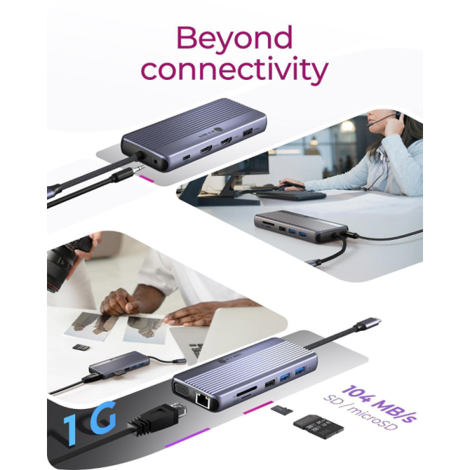 Priklopna postaja IcyBox IB-DK4062-CPD, 12-v-1 USB-C, trojni video izhod HDMI in VGA, Power Delivery 100 W 6