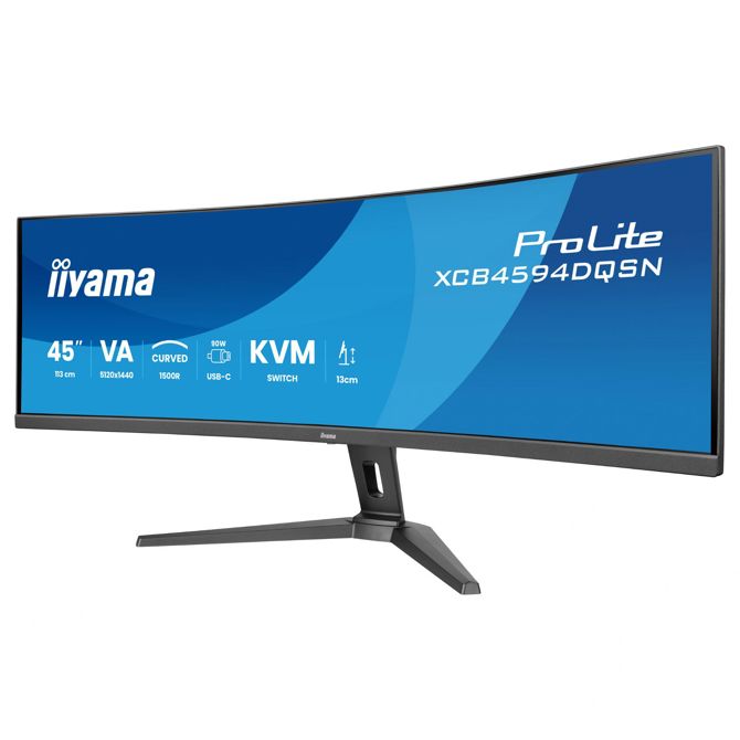 Monitor Iiyama Prolite XCB4594DQSN-B1 105.06 cm (45''), 5120x1440 (QHD), VA, 450cd/m2, 32:9, 165Hz 0,8ms HDMI DP USB-C 90W, RJ45 LS Črna 5