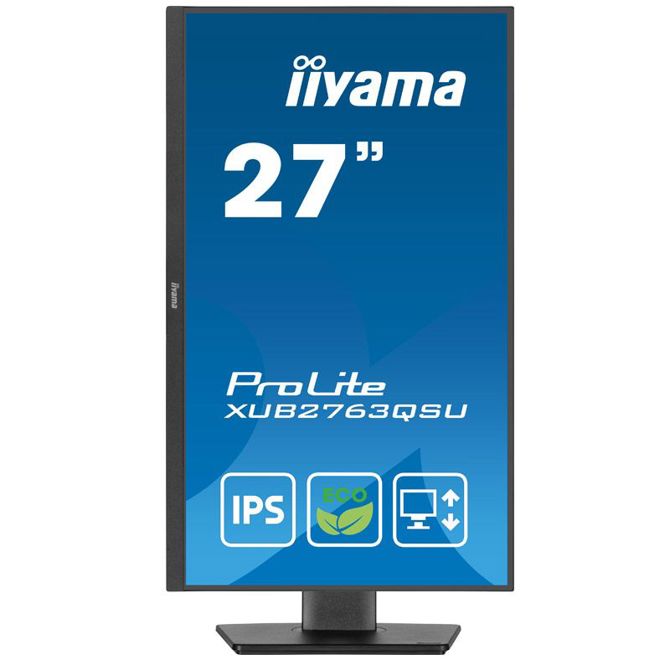 Monitor Iiyama ProLite XUB2763QSU-B1, 68,6 cm (27), 2560 x 1440 (QHD), 16 : 9, IPS, 350 cd/m2, 2 ms, 100 Hz, HDMI, DP, USB, zvočnik, pivot, črn 2