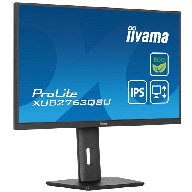 Monitor Iiyama ProLite XUB2763QSU-B1, 68,6 cm (27), 2560 x 1440 (QHD), 16 : 9, IPS, 350 cd/m2, 2 ms, 100 Hz, HDMI, DP, USB, zvočnik, pivot, črn 3