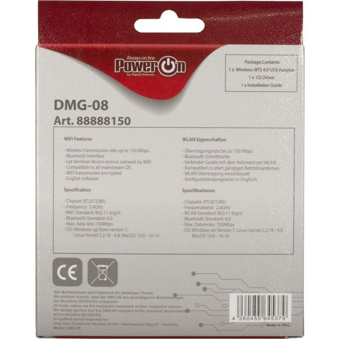 INTER-TECH DMG-08 WiFi 150Mbps Bluetooth USB brezžični mrežni adapter 4
