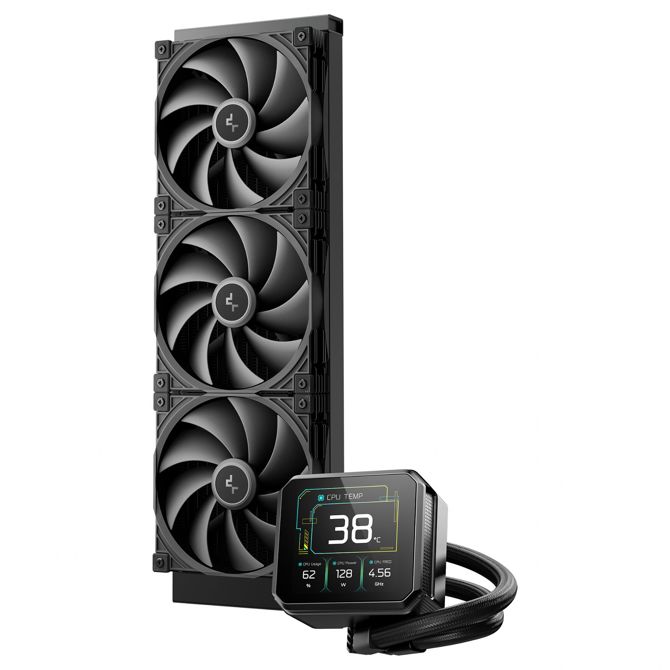 Hladilnik za računalnike DeepCool SPARTACUS 420, vodno hlajenje, 3x 140 mm ventilatorji, LED osvetlitev, podpora LGA1700/AM5, TFT zaslon 3,4 2