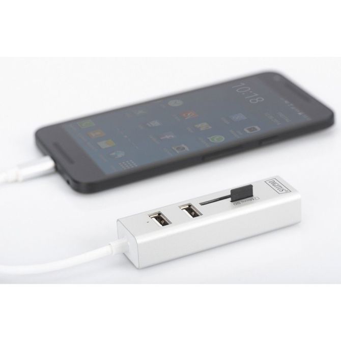 DIGITUS USB-C-Hub 3-Port 2.0->3xA2.0 1xReader in.Kabel weiß 3